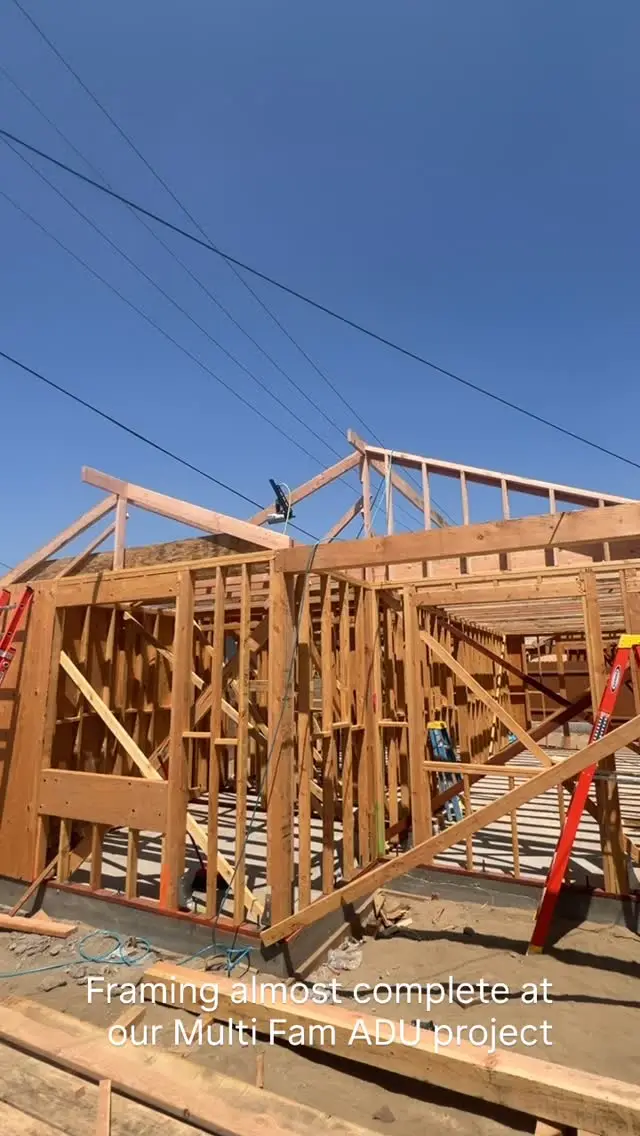 Multi-family ADU project in Fontana, CA: roof framing on a multi-family adu project